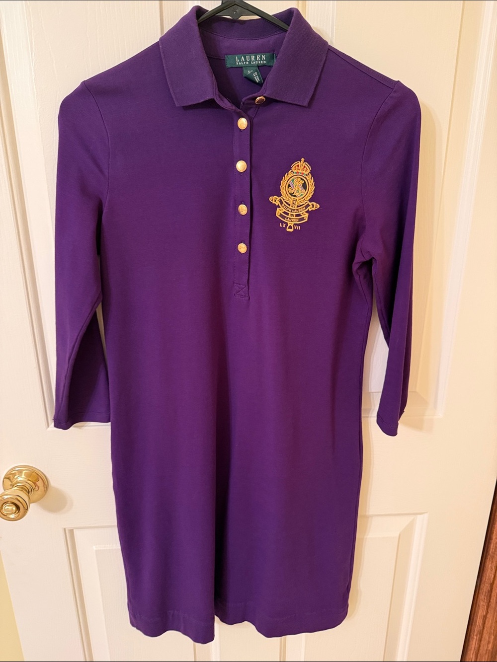 Lauren Ralph Lauren Purple Polo Dress with Gold Crest Buttons